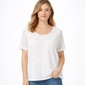 ALLISON DALEY White Floral Lace Short Sleeve Blouse Size L